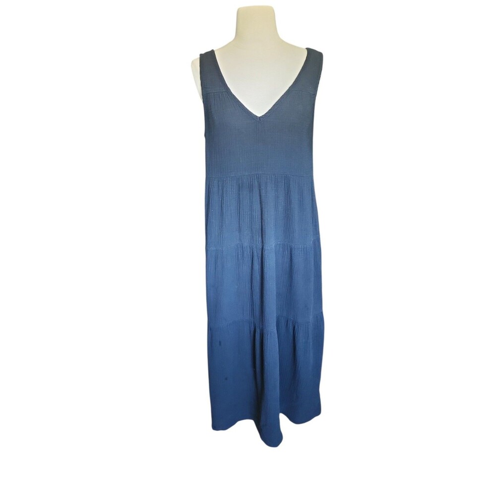 Marine Layer Corinne Tiered Cotton Gauze Dress Womens M Black Beach Boho Resort